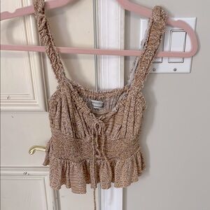 Tan mixed Smocked Women's Top